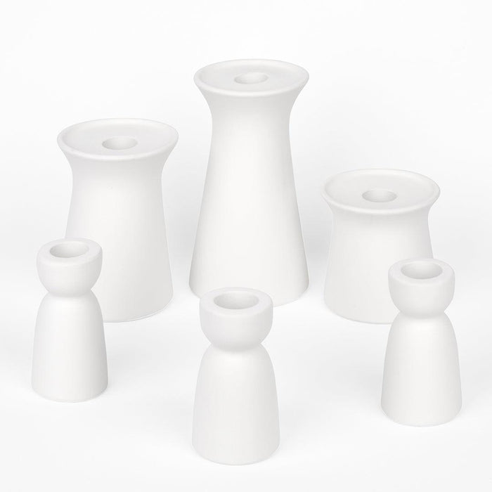 Terracotta Pillar and Taper Candle Holders, Modern Boho Stoneware Candle Holders-Set of 6-Koyal Wholesale-White-