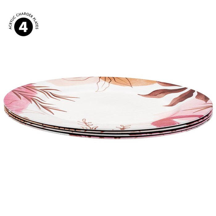 Terracotta Watercolor Leaves Acrylic Charger Plates-Set of 4-Koyal Wholesale-