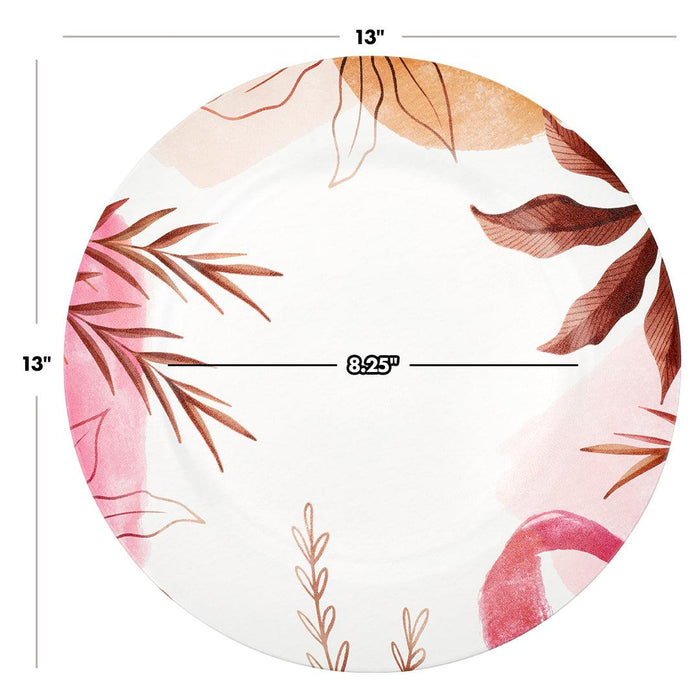 Terracotta Watercolor Leaves Acrylic Charger Plates-Set of 4-Koyal Wholesale-