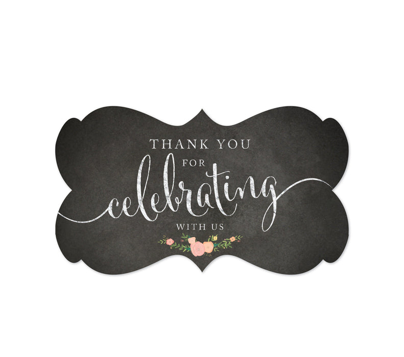 Thank You For Celebrating With Us Fancy Frame Label Stickers-Set of 36-Andaz Press-Chalkboard Floral Roses-