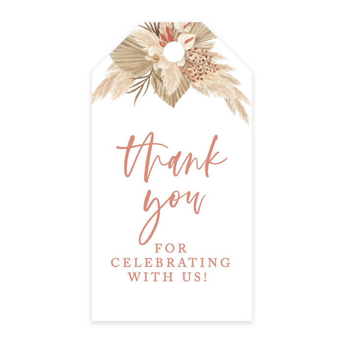 Thank You For Celebrating With Us Favor Tags, Cardstock Gift Tags with Bakers Twine 2 x 3.75-Inches-Set of 100-Andaz Press-Boho Dried Palm Leaves-
