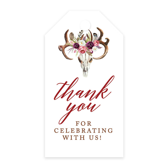 Thank You For Celebrating With Us Favor Tags, Cardstock Gift Tags with Bakers Twine 2 x 3.75-Inches-Set of 100-Andaz Press-Boho Rustic Floral Antlers-