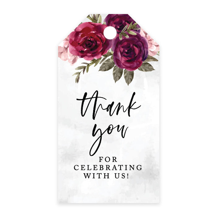 Thank You For Celebrating With Us Favor Tags, Cardstock Gift Tags with Bakers Twine 2 x 3.75-Inches-Set of 100-Andaz Press-Burgundy Florals-