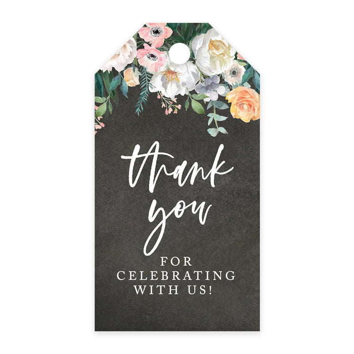 Thank You For Celebrating With Us Favor Tags, Cardstock Gift Tags with Bakers Twine 2 x 3.75-Inches-Set of 100-Andaz Press-Chalkboard Florals-