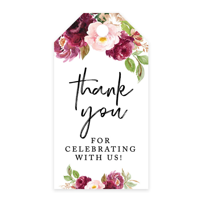 Thank You For Celebrating With Us Favor Tags, Cardstock Gift Tags with Bakers Twine 2 x 3.75-Inches-Set of 100-Andaz Press-Fall Burgundy Marsala-