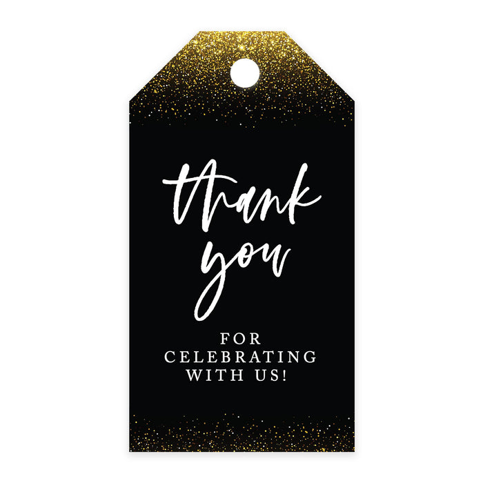 Thank You For Celebrating With Us Favor Tags, Cardstock Gift Tags with Bakers Twine 2 x 3.75-Inches-Set of 100-Andaz Press-Gold Glitter With Black-