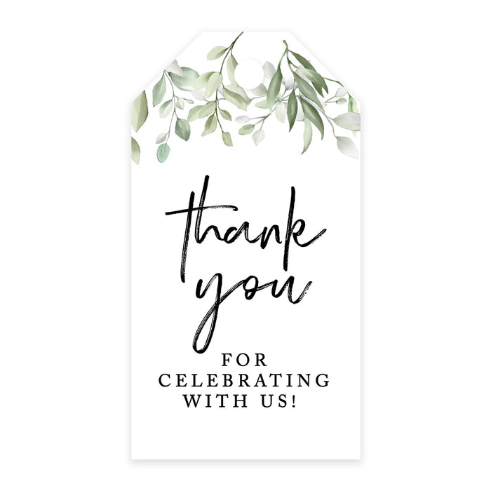 Thank You For Celebrating With Us Favor Tags, Cardstock Gift Tags with Bakers Twine 2 x 3.75-Inches-Set of 100-Andaz Press-Greenery Leaves-