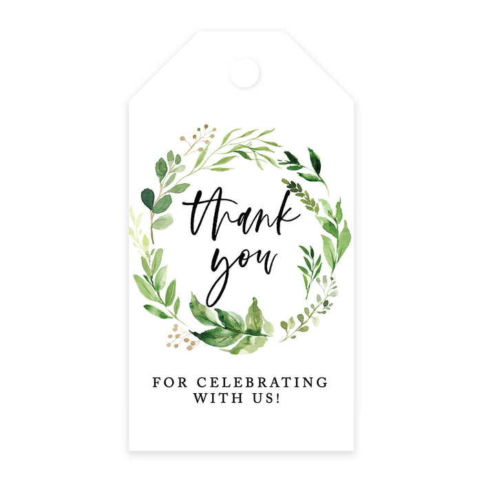 Thank You For Celebrating With Us Favor Tags, Cardstock Gift Tags with Bakers Twine 2 x 3.75-Inches-Set of 100-Andaz Press-Greenery Wreath-