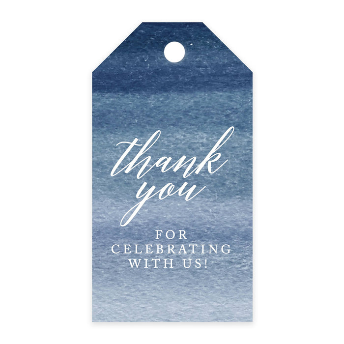 Thank You For Celebrating With Us Favor Tags, Cardstock Gift Tags with Bakers Twine 2 x 3.75-Inches-Set of 100-Andaz Press-Navy Blue Ombre Watercolor-