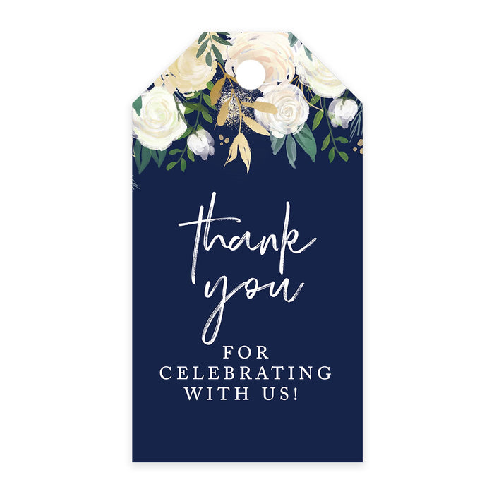Thank You For Celebrating With Us Favor Tags, Cardstock Gift Tags with Bakers Twine 2 x 3.75-Inches-Set of 100-Andaz Press-Navy Blue with Florals-