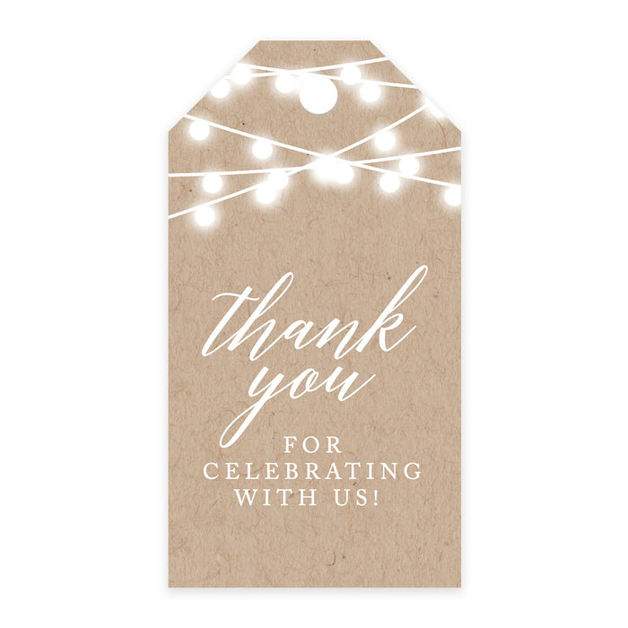 Thank You For Celebrating With Us Favor Tags, Cardstock Gift Tags with Bakers Twine 2 x 3.75-Inches-Set of 100-Andaz Press-Rustic String Lights-