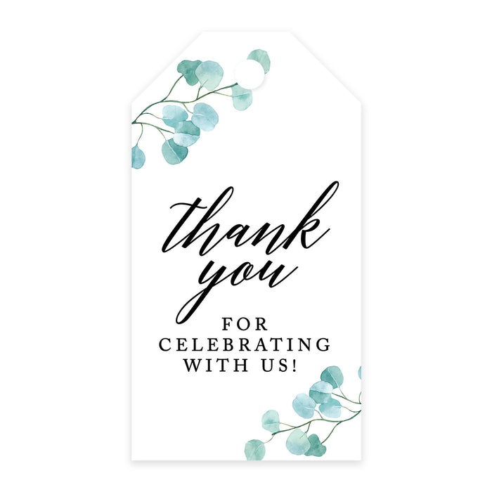 Thank You For Celebrating With Us Favor Tags, Cardstock Gift Tags with Bakers Twine 2 x 3.75-Inches-Set of 100-Andaz Press-Silver Dollar Eucalyptus-