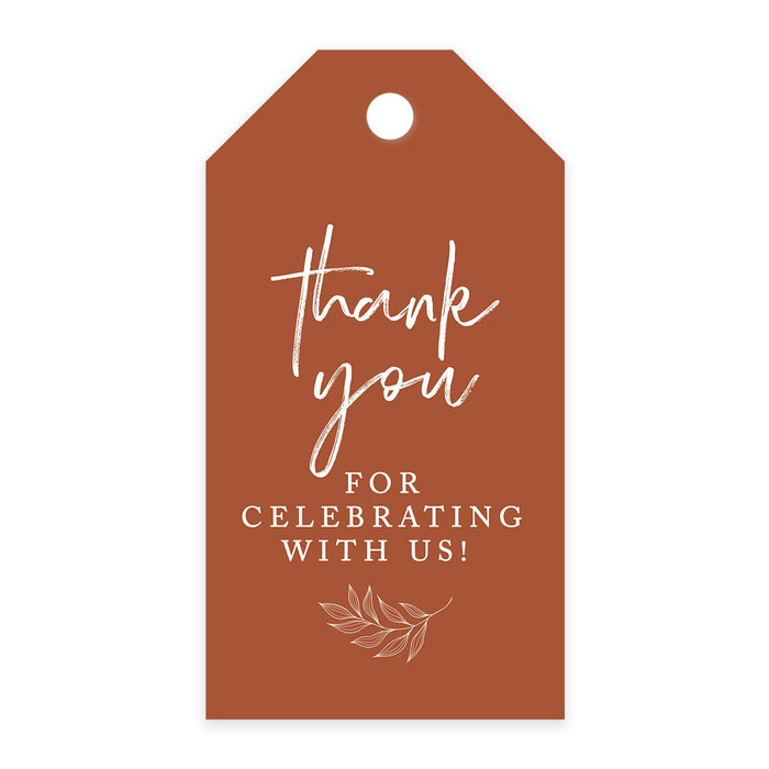 Thank You For Celebrating With Us Favor Tags, Cardstock Gift Tags with Bakers Twine 2 x 3.75-Inches-Set of 100-Andaz Press-Terracotta Line Design-