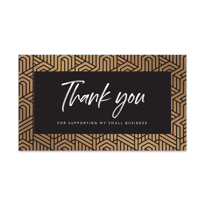 Thank You For Supporting My Small Business Cards, Business Card for Small Business Owners Design 2-Set of 100-Andaz Press-Black and Tan Geometric Lines-