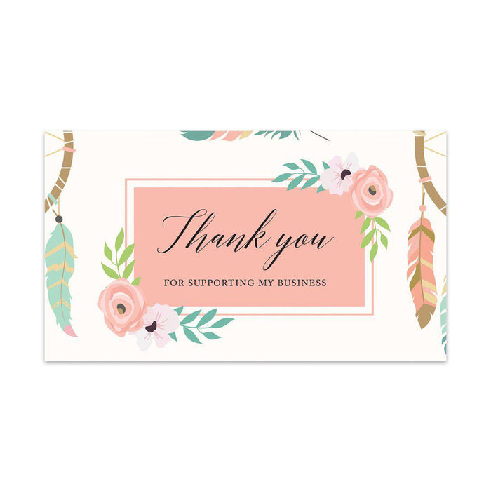 Thank You For Supporting My Small Business Cards, Business Card for Small Business Owners Design 2-Set of 100-Andaz Press-Boho Feathers and Florals-