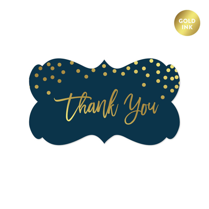 Thank You Navy Blue With Gold Metallic Ink Fancy Frame Label Stickers-Set of 36-Andaz Press-