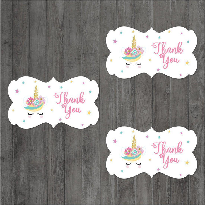 Thank You Sweet Rainbow Unicorn Fancy Frame Label Stickers-Set of 36-Andaz Press-