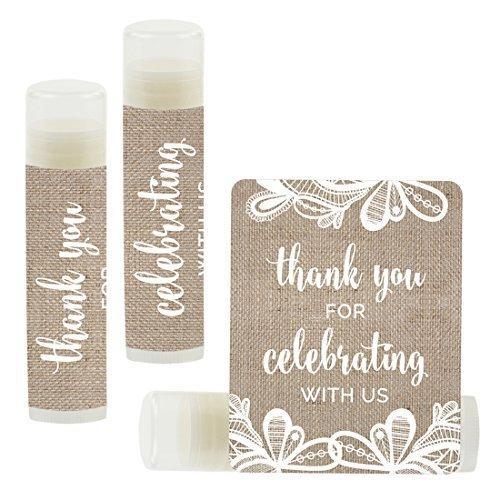 Thank You for Celebrating with US, Lip Balm Favors-Set of 12-Andaz Press-Burlap Lace-