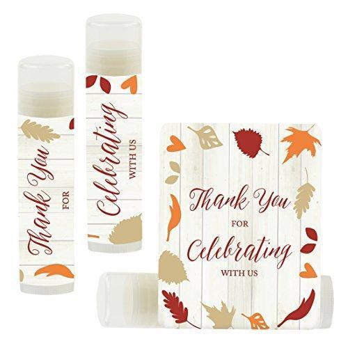 Thank You for Celebrating with US, Lip Balm Favors-Set of 12-Andaz Press-Fallin' in Love Autumn Fall Leaves-