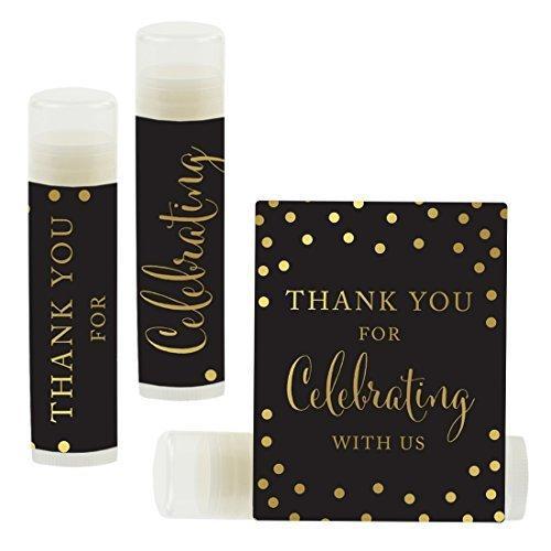 Thank You for Celebrating with US, Lip Balm Favors-Set of 12-Andaz Press-Metallic Gold Ink on Black-
