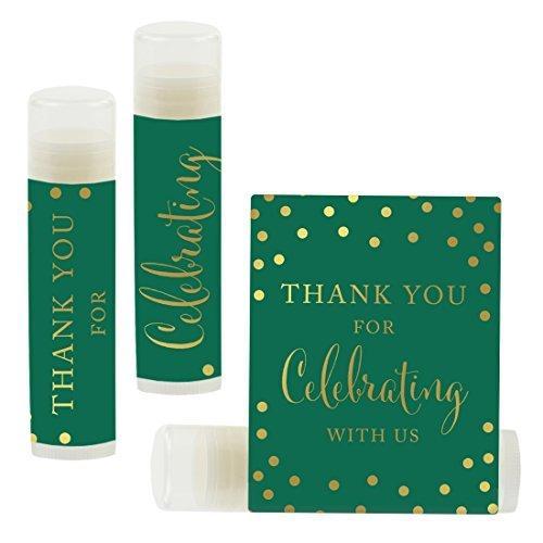 Thank You for Celebrating with US, Lip Balm Favors-Set of 12-Andaz Press-Metallic Gold Ink on Emerald Green-