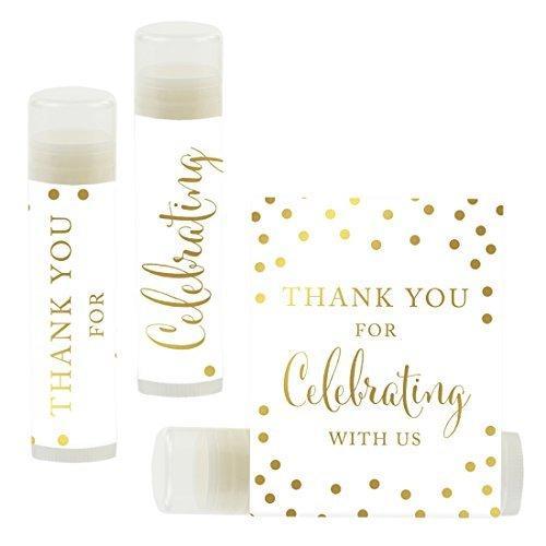 Thank You for Celebrating with US, Lip Balm Favors-Set of 12-Andaz Press-Metallic Gold Ink on White-