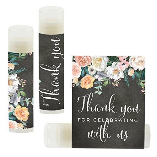 Thank You for Celebrating with US, Lip Balm Favors-Set of 12-Andaz Press-Peach Chalkboard Floral Garden Party-