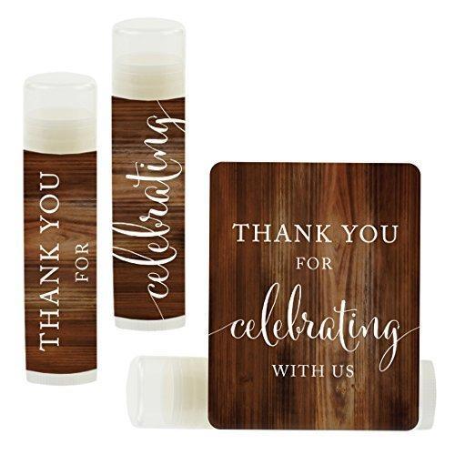 Thank You for Celebrating with US, Lip Balm Favors-Set of 12-Andaz Press-Rustic Wood-
