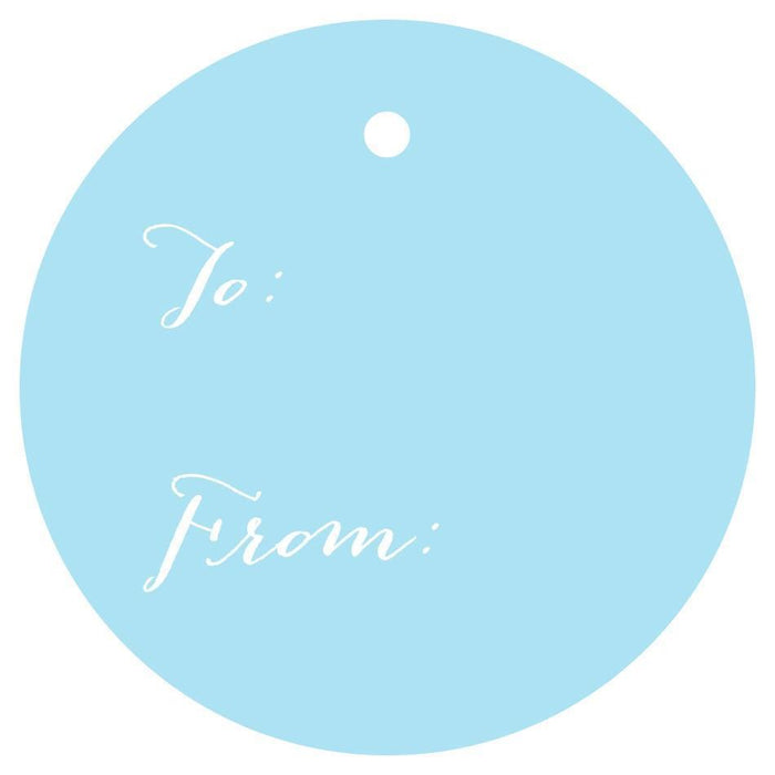 To / From Circle Gift Tags, Whimsical Style-Set of 24-Andaz Press-Baby Blue-
