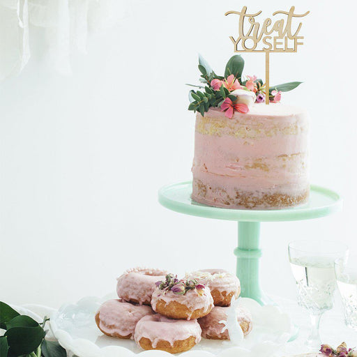Treat Yo Self Laser Cut Wood Cake Topper-Set of 1-Andaz Press-Natural-