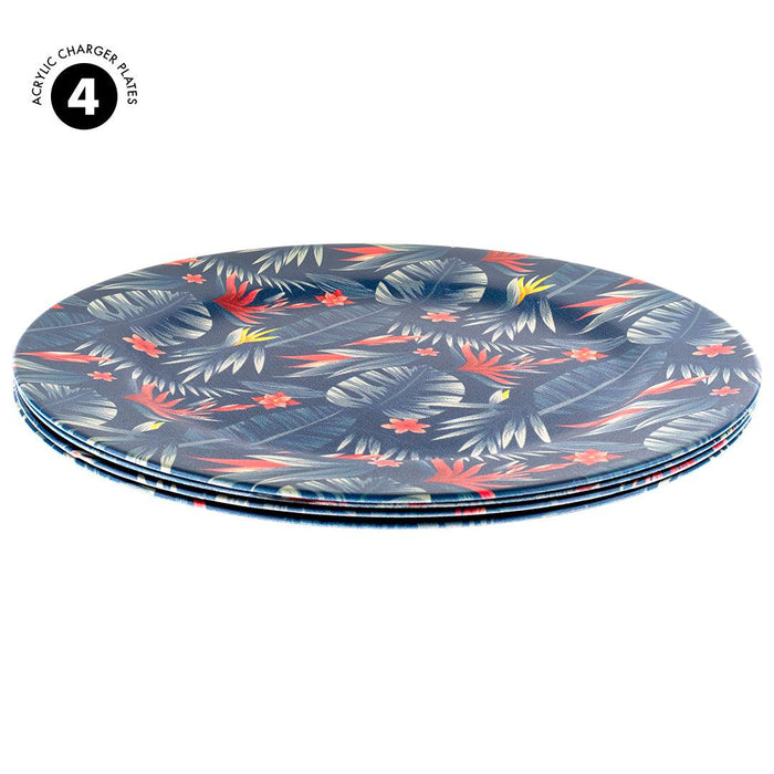 Tropical Palm Leaves Acrylic Charger Plates-Set of 4-Koyal Wholesale-
