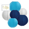 Turquoise, Navy Blue, White Hanging Paper Lanterns Decorative Kit-Set of 6-Andaz Press-