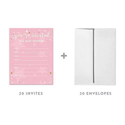 Twinkle Twinkle Little Star Pink Baby Shower Blank Invitations with Envelopes-Set of 20-Andaz Press-