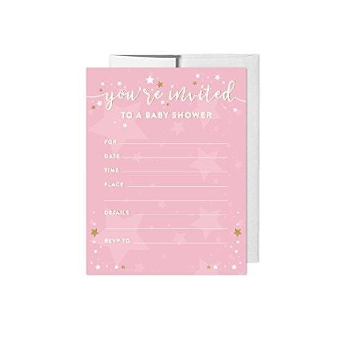Andaz Press Twinkle Twinkle Little Star Pink Baby Shower Collection, Blank Invitations with Envelopes, 20-Pack, Games Activities and Decorations