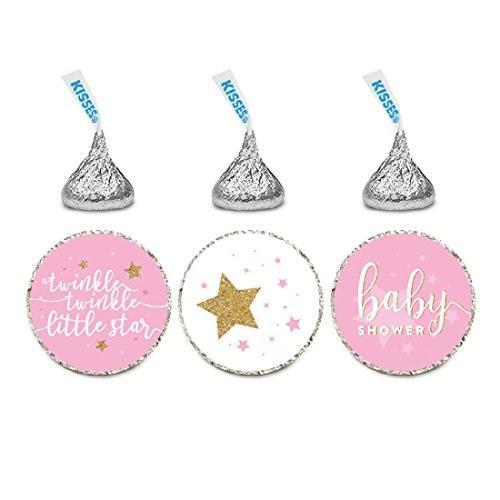 Twinkle Twinkle Little Star Pink Baby Shower Chocolate Drop Label Stickers Trio-Set of 216-Andaz Press-