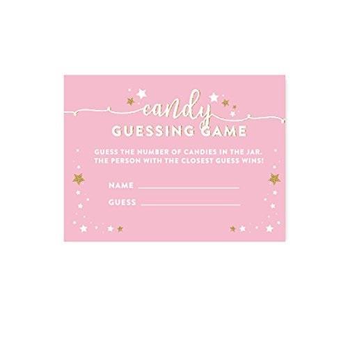 Twinkle Twinkle Little Star Pink Baby Shower Game Cards-Set of 20-Andaz Press-Candy Guessing-