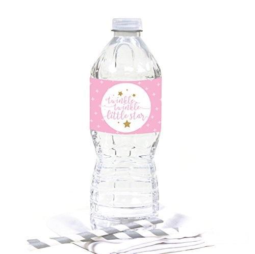 Twinkle Twinkle Little Star Pink Baby Shower Water Bottle Labels-Set of 20-Andaz Press-