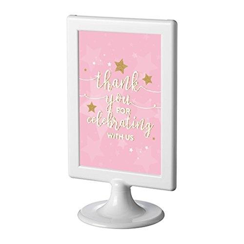 Twinkle Twinkle Little Star Pink Wedding Framed 4x6-Inch Party Signs-Set of 1-Andaz Press-Thank You for Celebrating with Us-