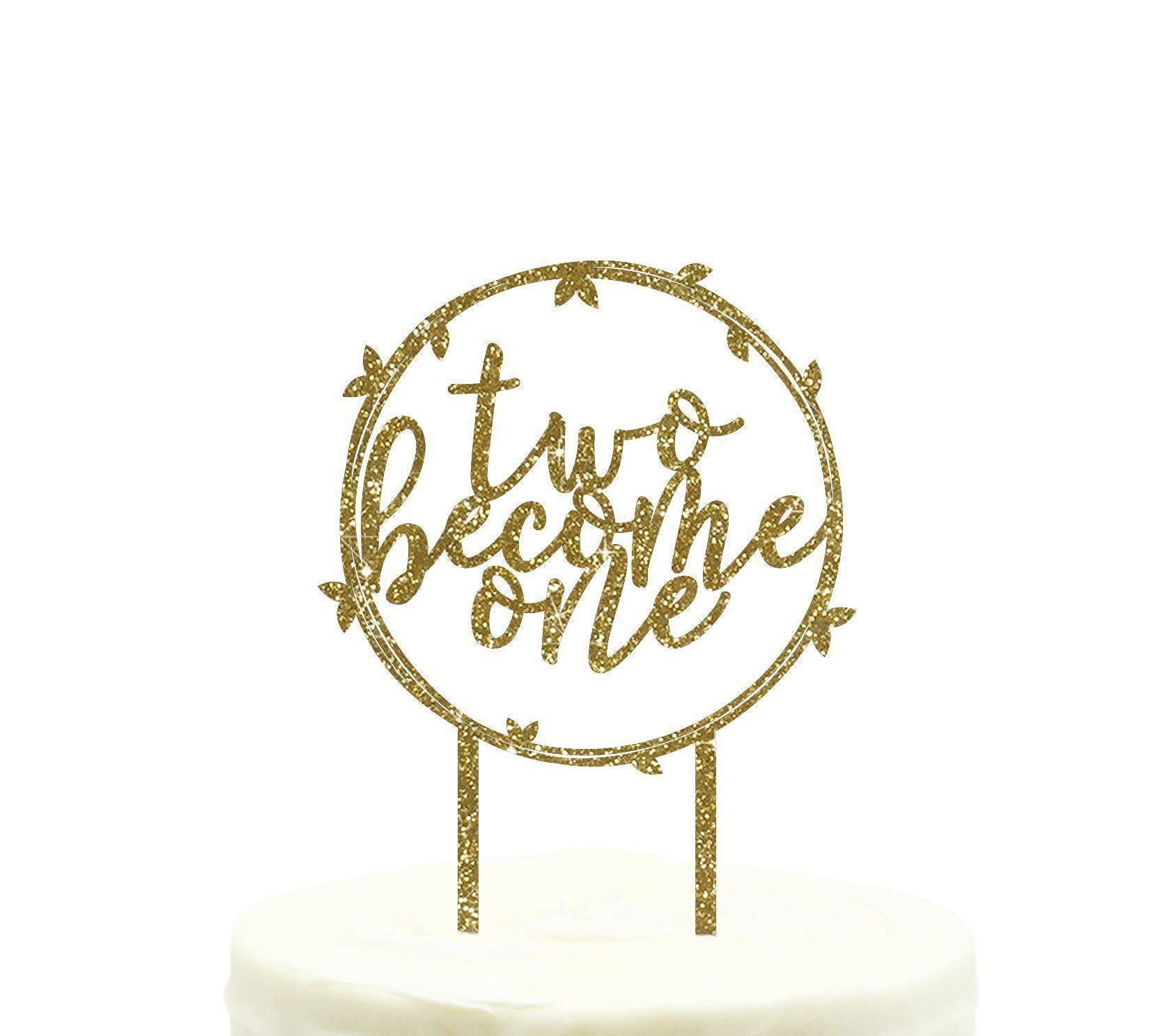 Two Become One Glitter Acrylic Wedding Cake Toppers-Set of 1-Andaz Press-Gold-