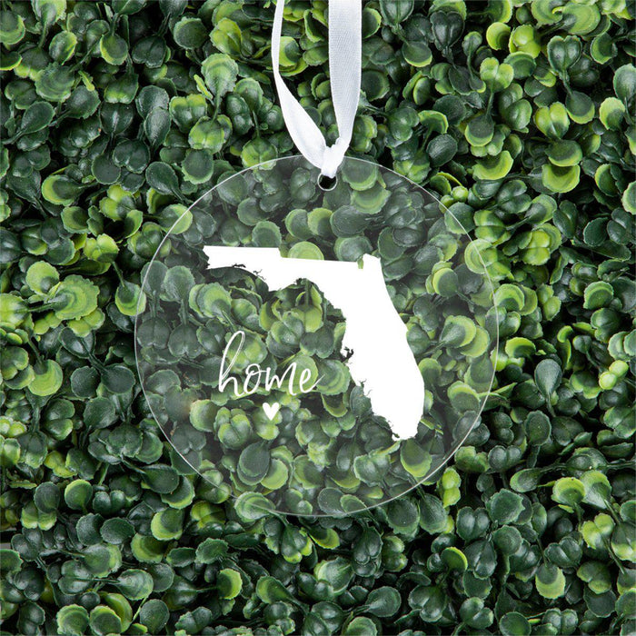 US State Round Clear Acrylic Christmas Ornament Keepsake, Long Distance Christmas Ideas-Set of 1-Andaz Press-Florida-