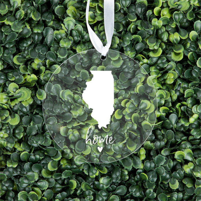 US State Round Clear Acrylic Christmas Ornament Keepsake, Long Distance Christmas Ideas-Set of 1-Andaz Press-Illinois-