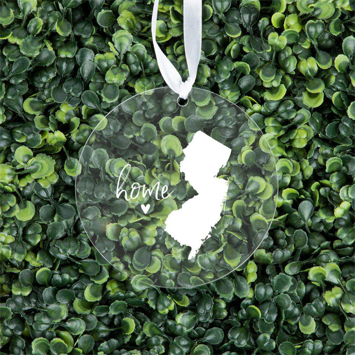 US State Round Clear Acrylic Christmas Ornament Keepsake, Long Distance Christmas Ideas-Set of 1-Andaz Press-New Jersey-
