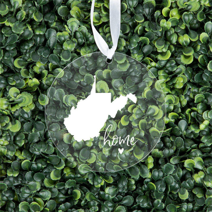 US State Round Clear Acrylic Christmas Ornament Keepsake, Long Distance Christmas Ideas-Set of 1-Andaz Press-West Virginia-