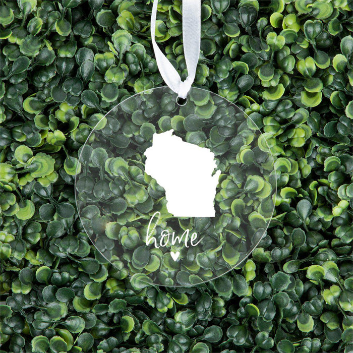 US State Round Clear Acrylic Christmas Ornament Keepsake, Long Distance Christmas Ideas-Set of 1-Andaz Press-Wisconsin-