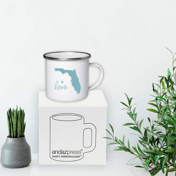 US State Stainless Steel Campfire Coffee Mug Gift, Aqua Home Heart, Florida-Set of 1-Andaz Press-