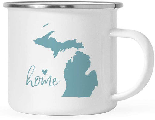 US State Stainless Steel Campfire Coffee Mug Gift, Aqua Home Heart, Michigan-Set of 1-Andaz Press-