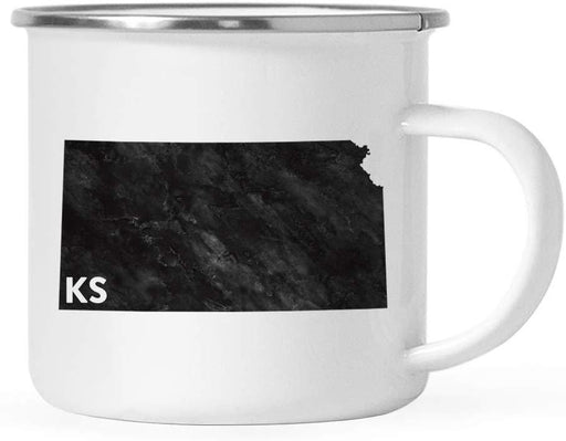 US State Stainless Steel Campfire Coffee Mug Gift, Modern Black Grunge Abbreviation, Kansas-Set of 1-Andaz Press-