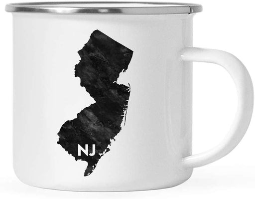 US State Stainless Steel Campfire Coffee Mug Gift, Modern Black Grunge Abbreviation, New Jersey-Set of 1-Andaz Press-