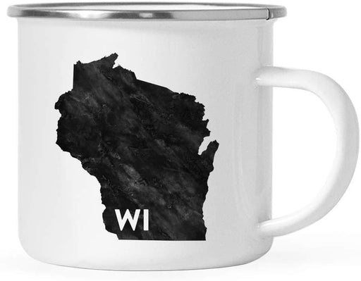 US State Stainless Steel Campfire Coffee Mug Gift, Modern Black Grunge Abbreviation, Wisconsin-Set of 1-Andaz Press-