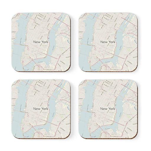 U.S. City Map Square Coffee Drink Coasters Gift, Vintage Map-Set of 4-Andaz Press-NY-